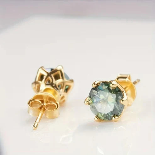 Moss Agate Round Stud Earrings