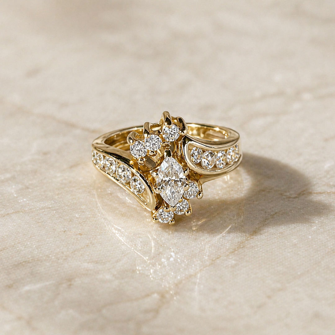 Antique Gold Inlaid Zirconia Band