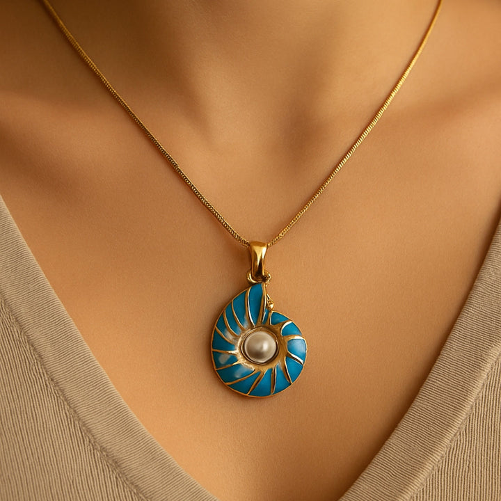 Azure Pearl Shell Pendant Necklace