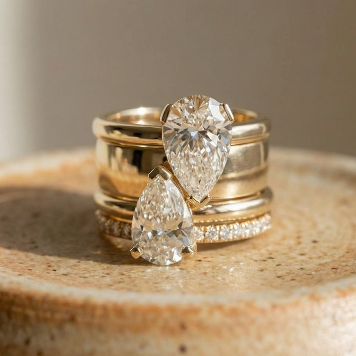 Retro Dual Zirconia Drop Ring