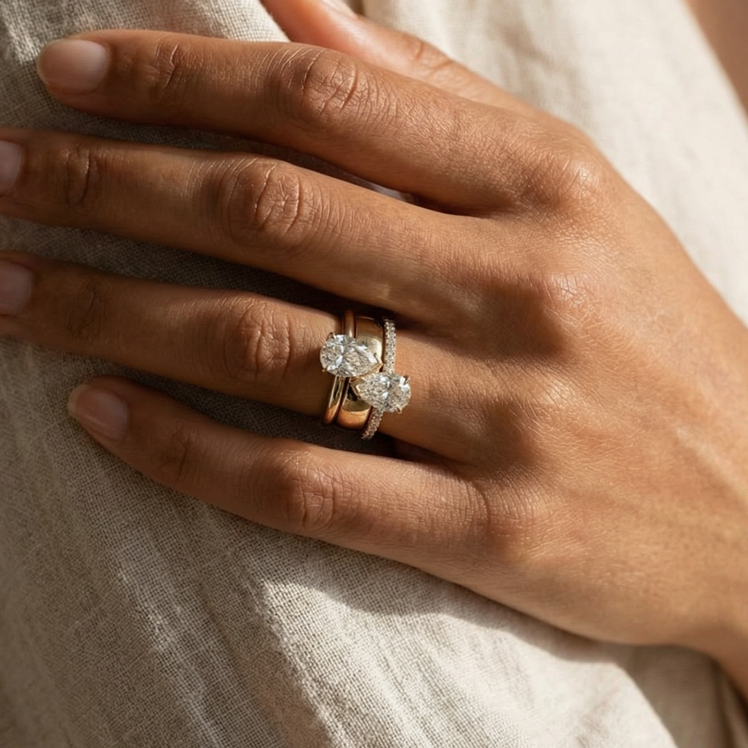 Retro Dual Zirconia Drop Ring