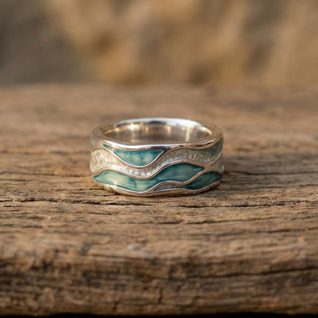 Turquoise Silver Ocean Wave Ring