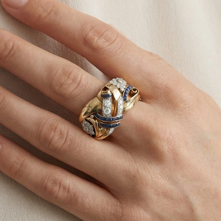 Antique Gold and Blue Zircon Band