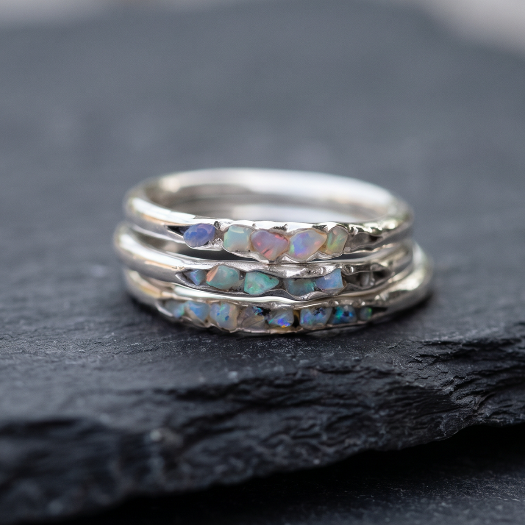 Antique Silver Ring Adorned with Stacked Blue Gemstones