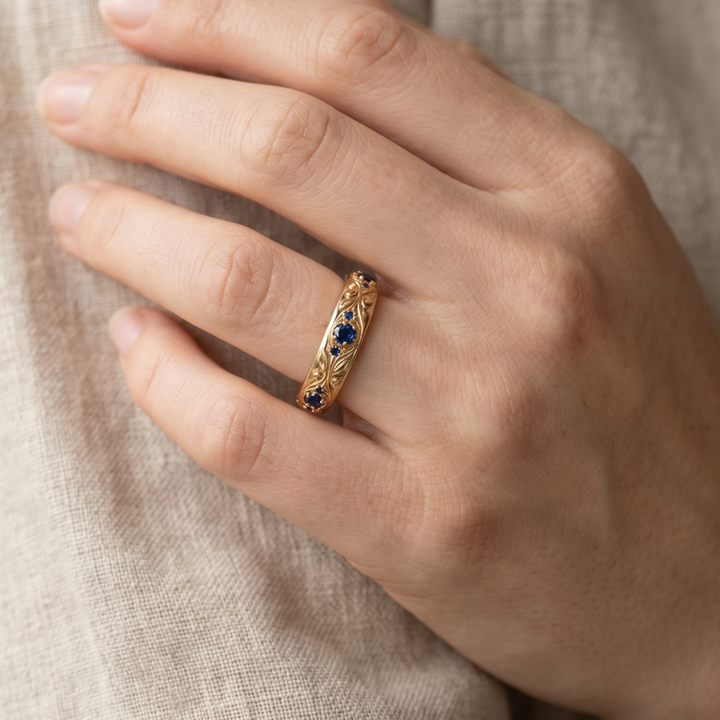 Chic Blue Zirconia Leaf Ring with Unique Design