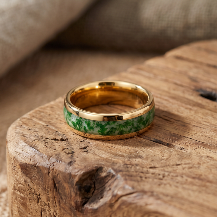 Emerald Green Ring with Gold Inlay