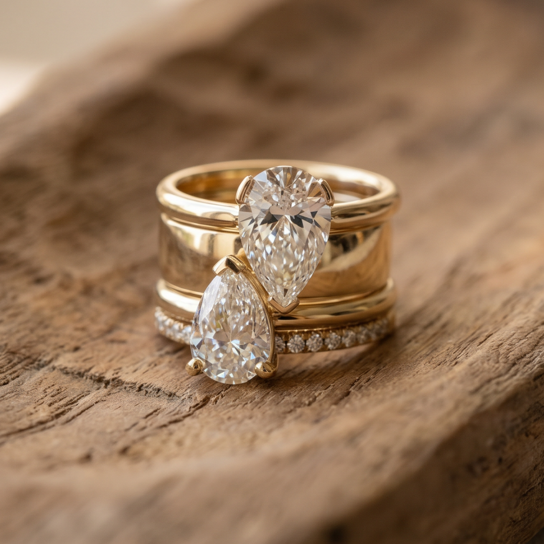 Retro Double Zirconia Dangle Ring