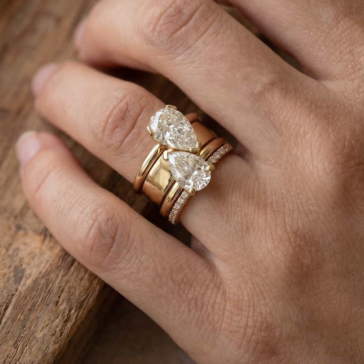 Retro Double Zirconia Dangle Ring