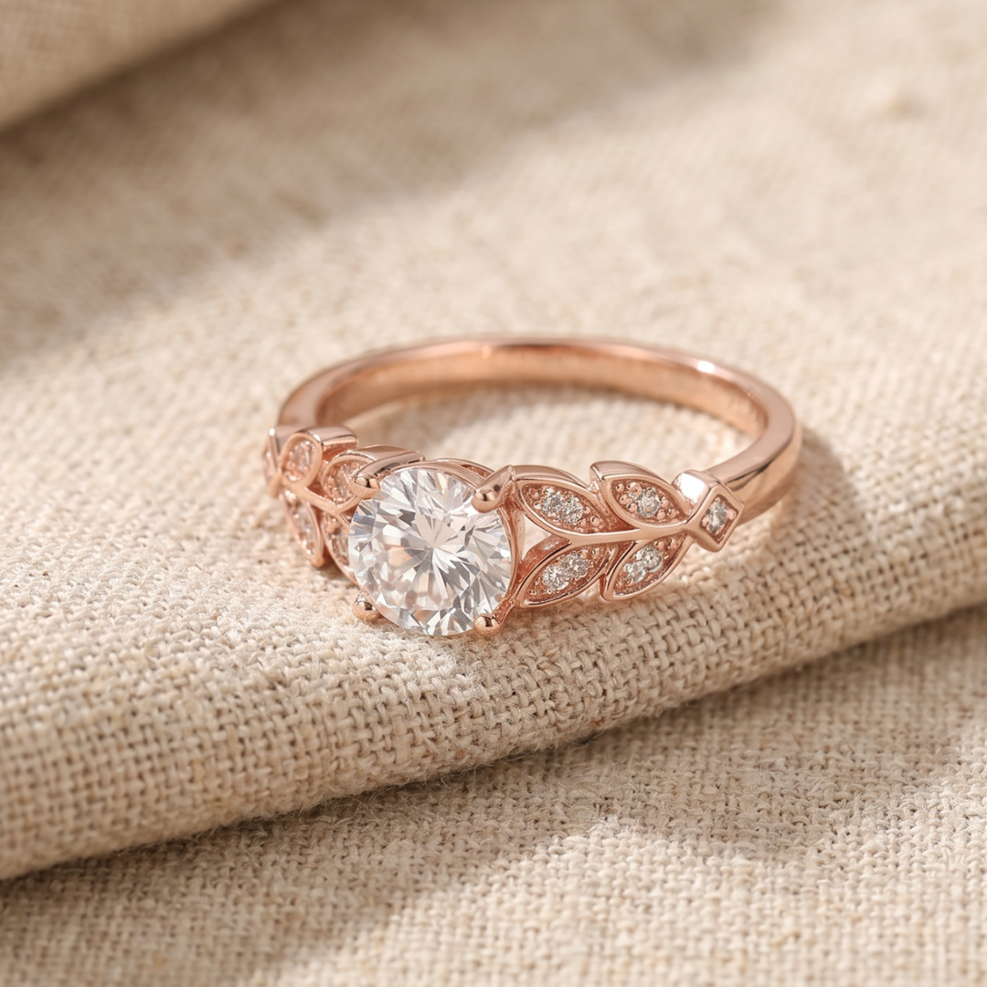 Zirconia Gold Ring with Unique Floral Crown Design