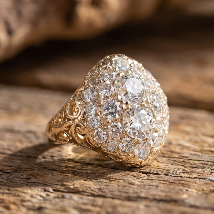 Vintage gold ring embellished with circular diamonds