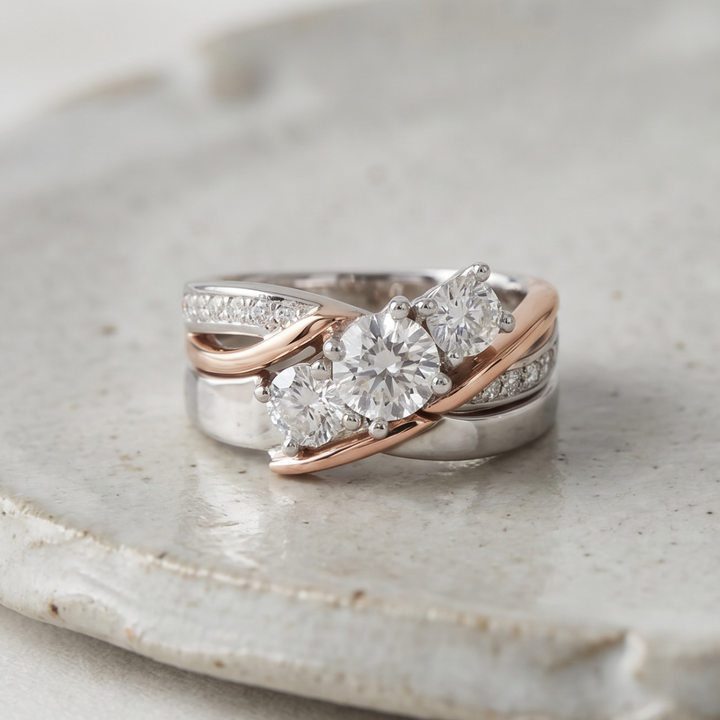 Vintage Gold and Silver Zirconia Stackable Ring