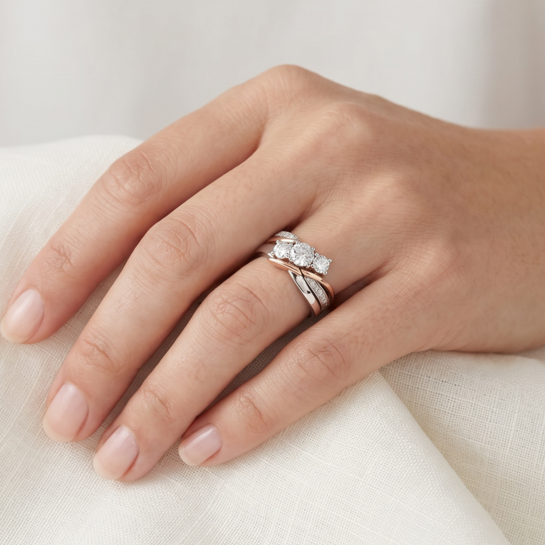 Vintage Gold and Silver Zirconia Stackable Ring