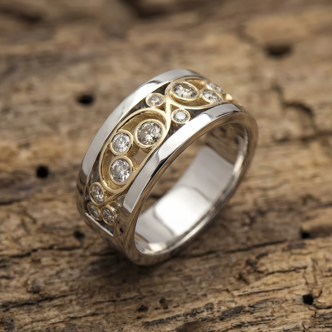 Antique Gold and Silver Ivy Zirconia Band