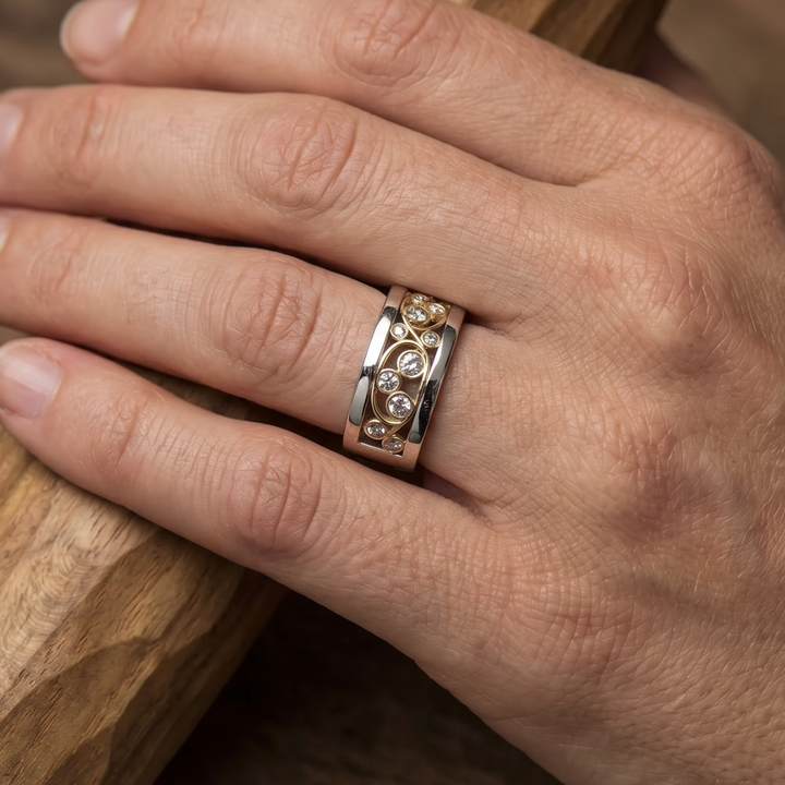 Antique Gold and Silver Ivy Zirconia Band