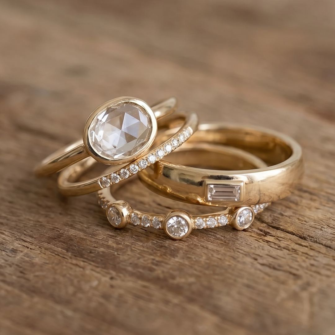 Lily - Vintage Gold & Zirconia Ring Set