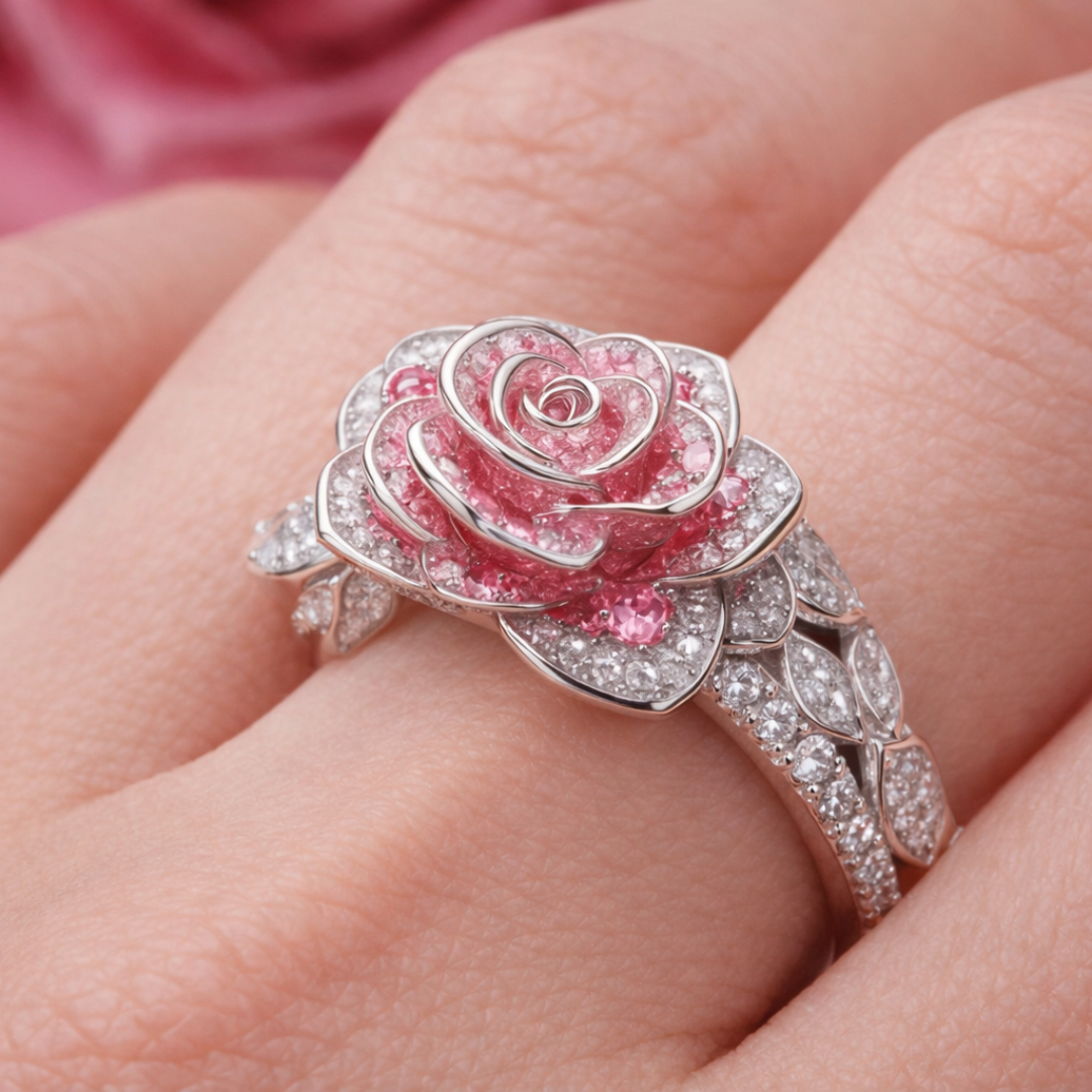 Silver Ring with Rose Blossom Design