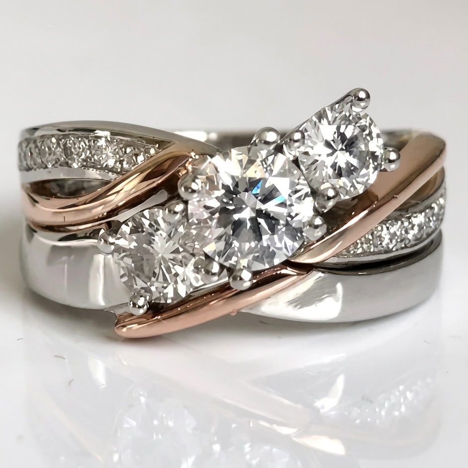Retro Gold and Silver Zirconia Ring