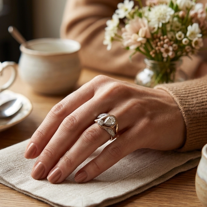 Retro Asymmetrical Gold and Silver Zirconia Ring