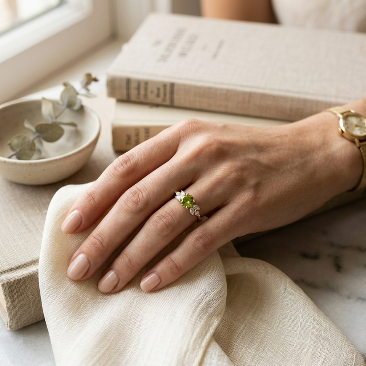 Retro Olive Zirconia Band