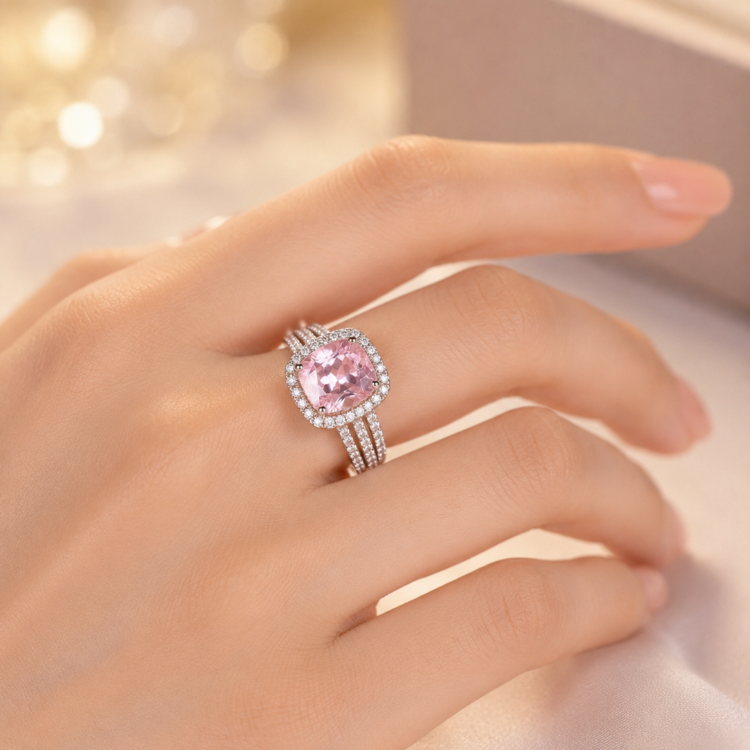 Amethyst Halo Ring in Gold