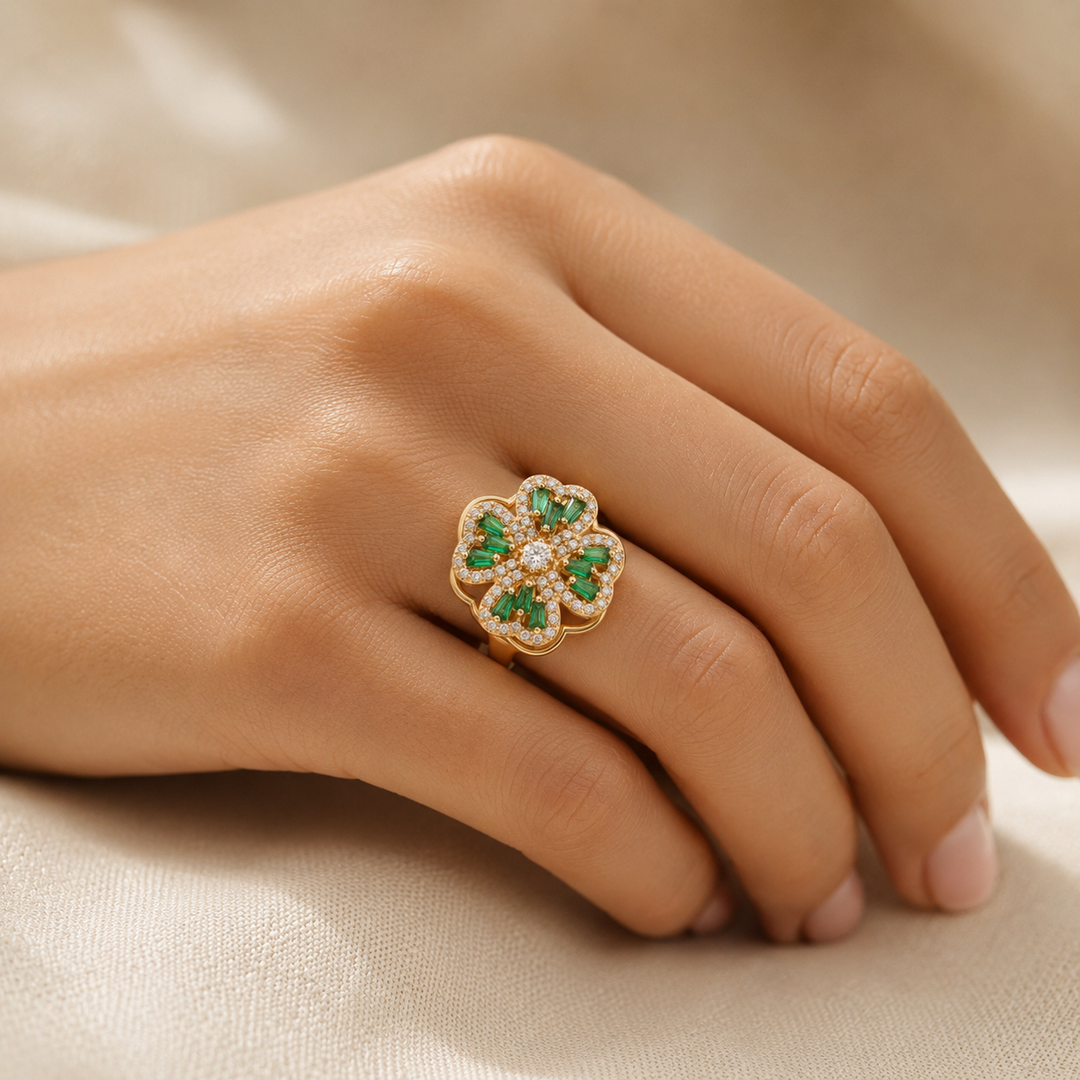 Emerald Blossom Gold Ring