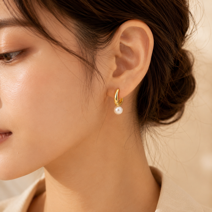 Gilded Pearl Hoop Earrings