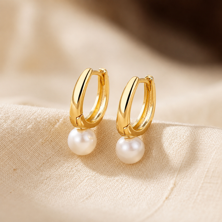 Gilded Pearl Hoop Earrings