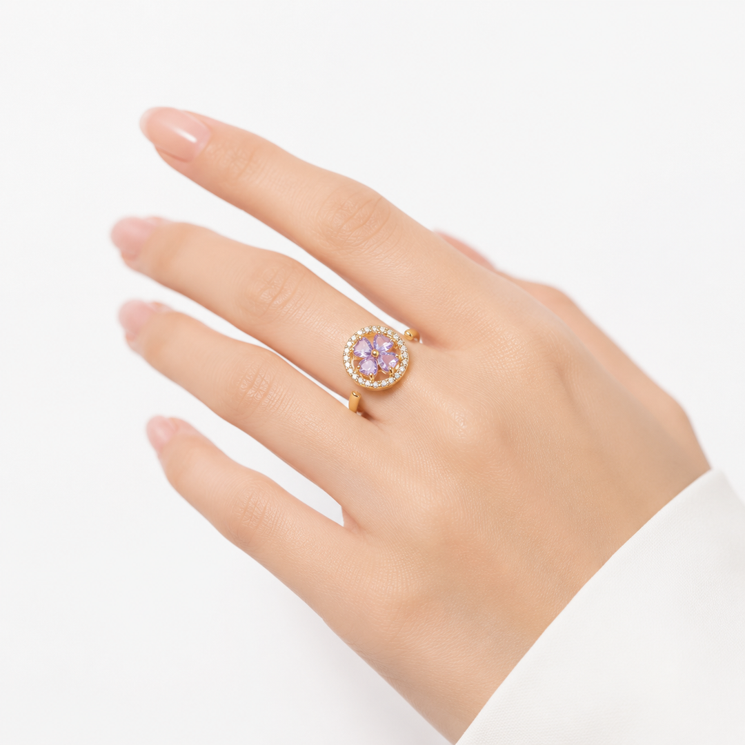 Sapphire-Accent Floral Gold Ring Design