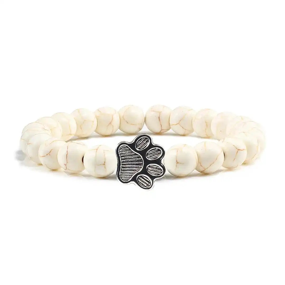Natural Stone Paw Print Bead Bracelet