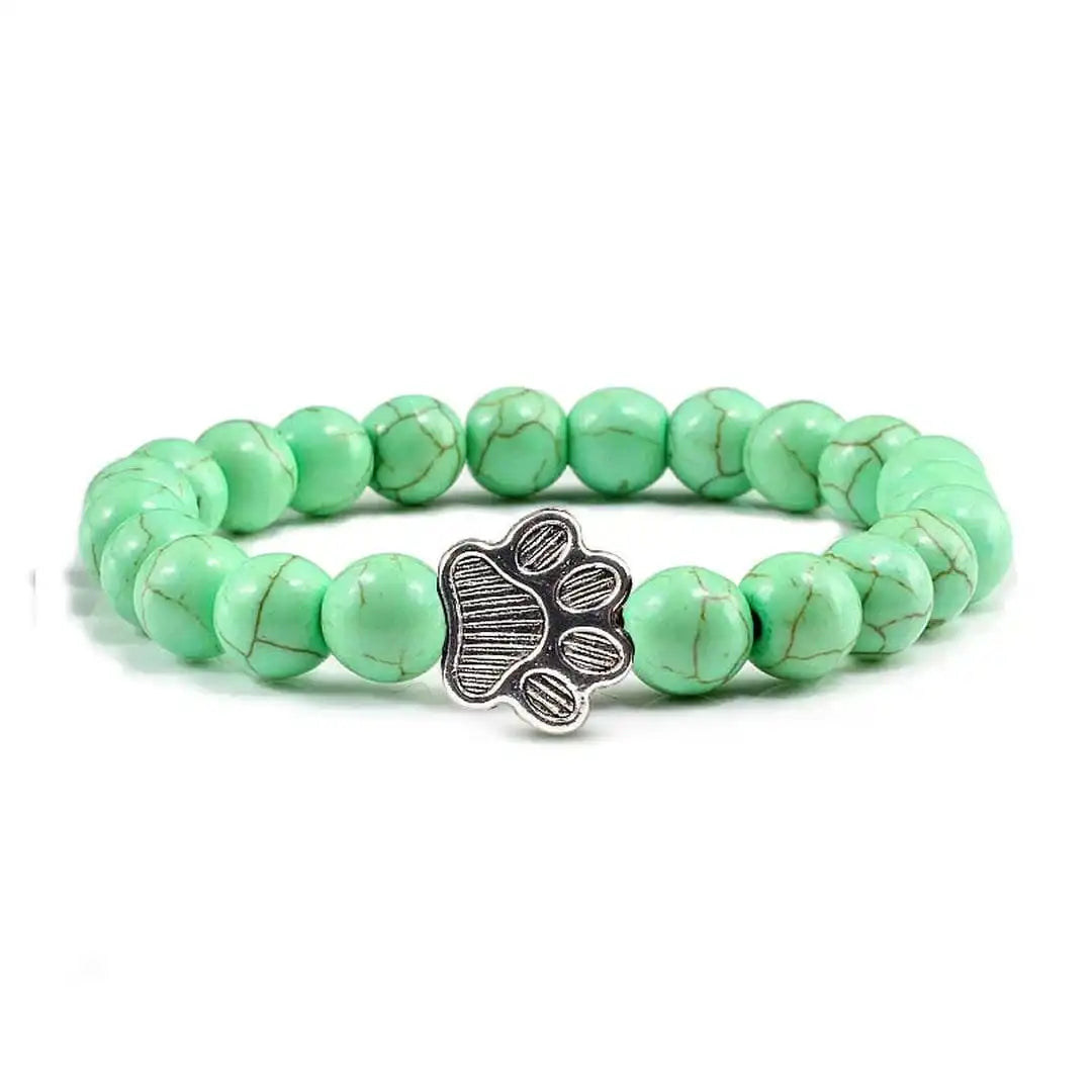 Natural Stone Paw Print Bead Bracelet