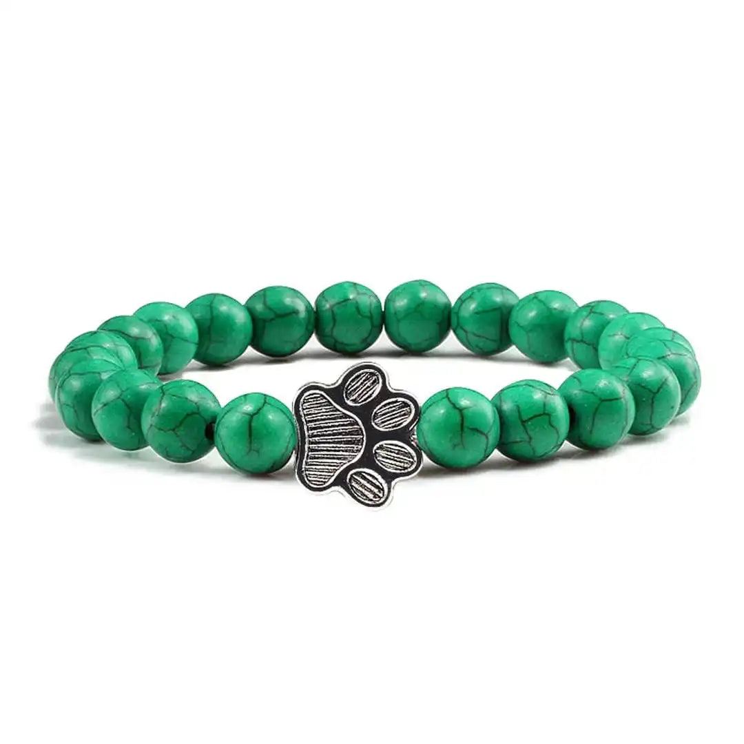 Natural Stone Paw Print Bead Bracelet