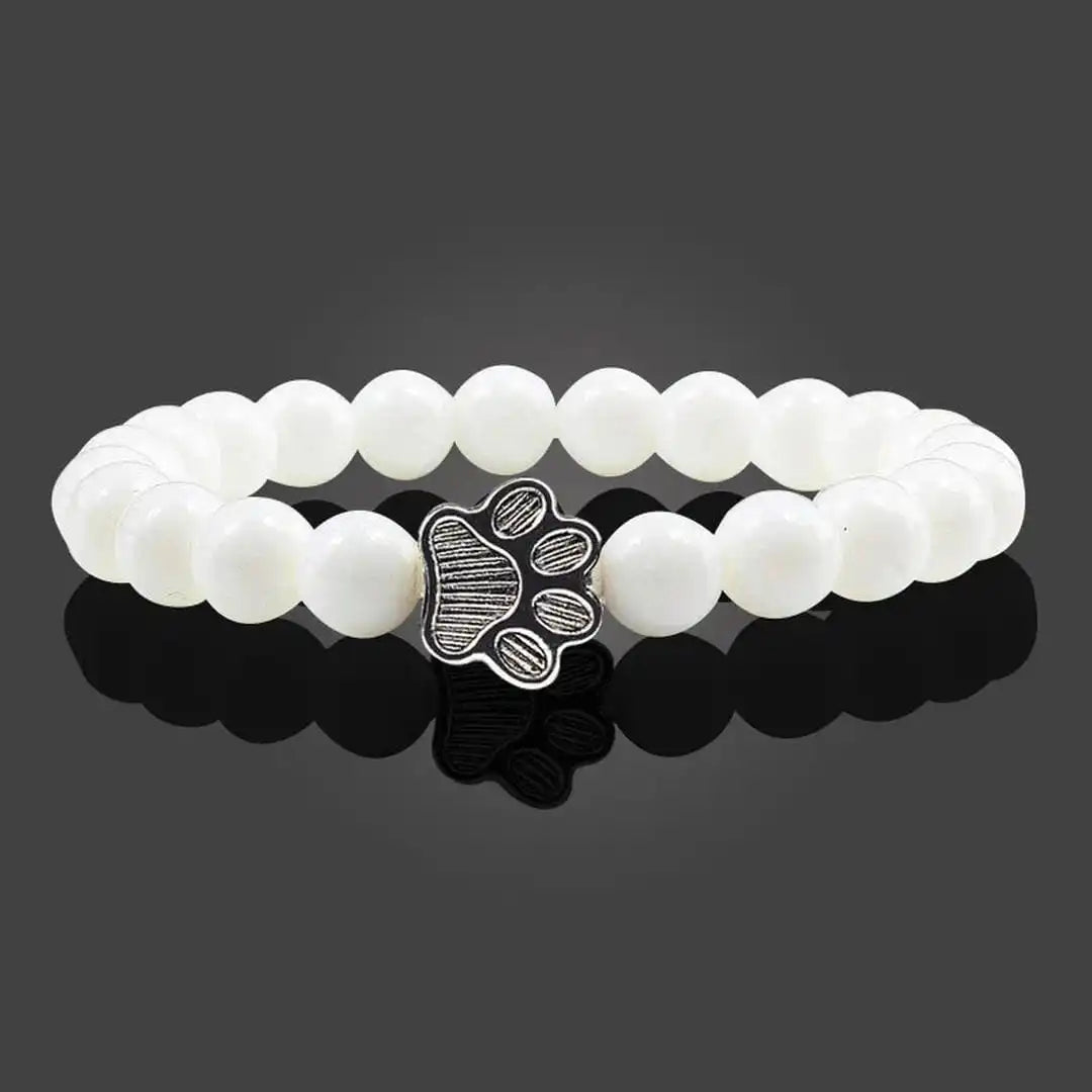 Natural Stone Paw Print Bead Bracelet