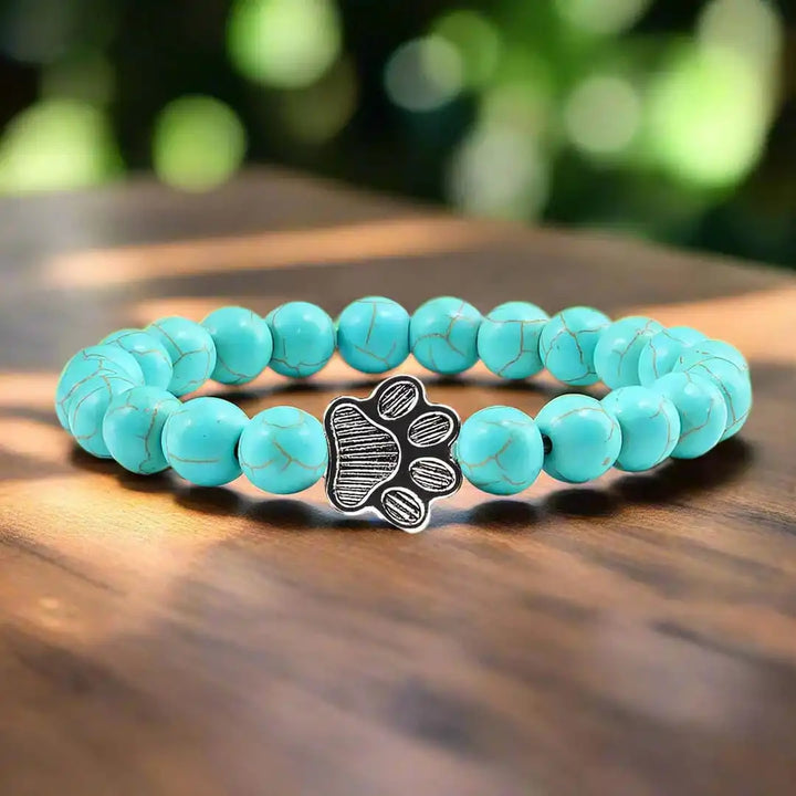 Natural Stone Paw Print Bead Bracelet