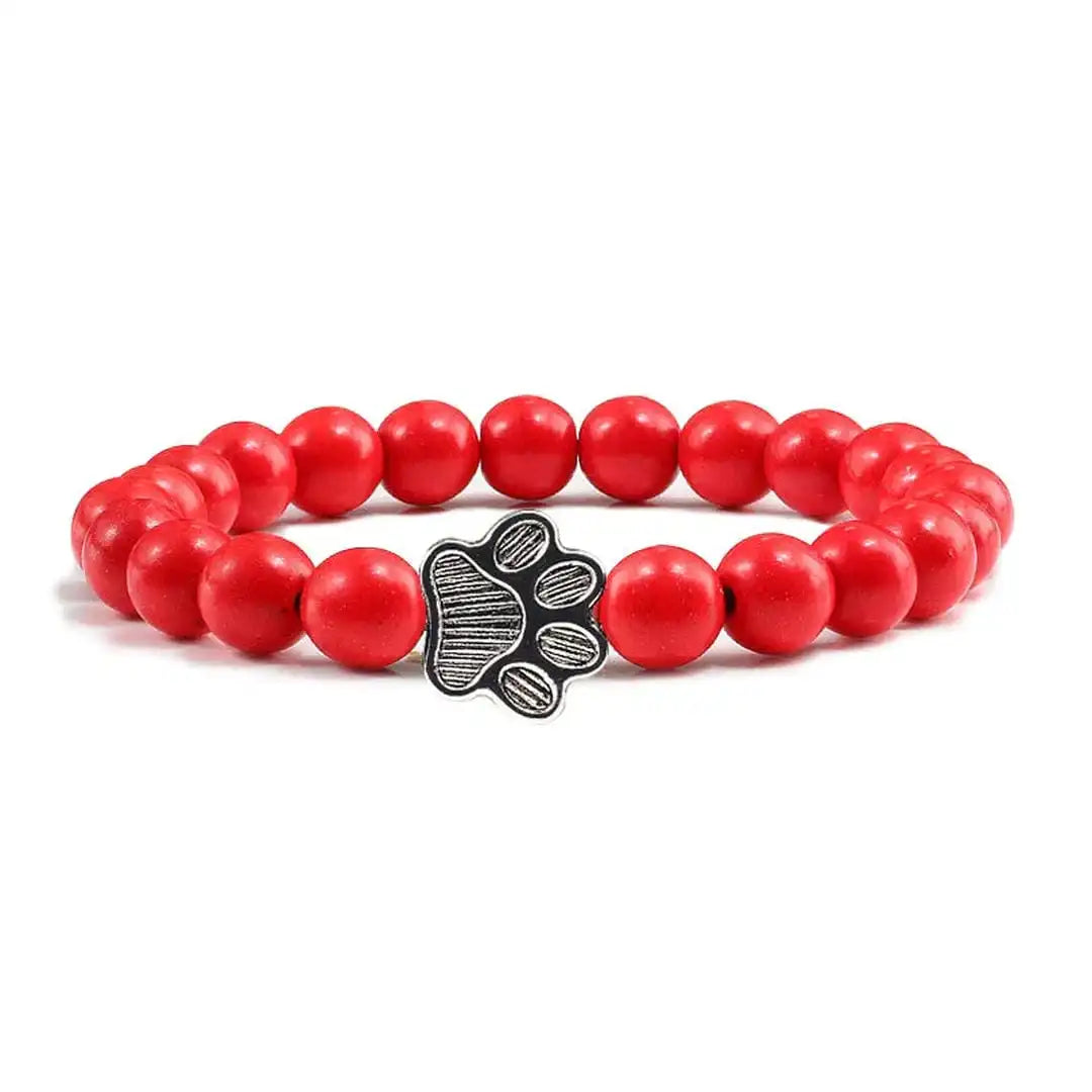 Natural Stone Paw Print Bead Bracelet