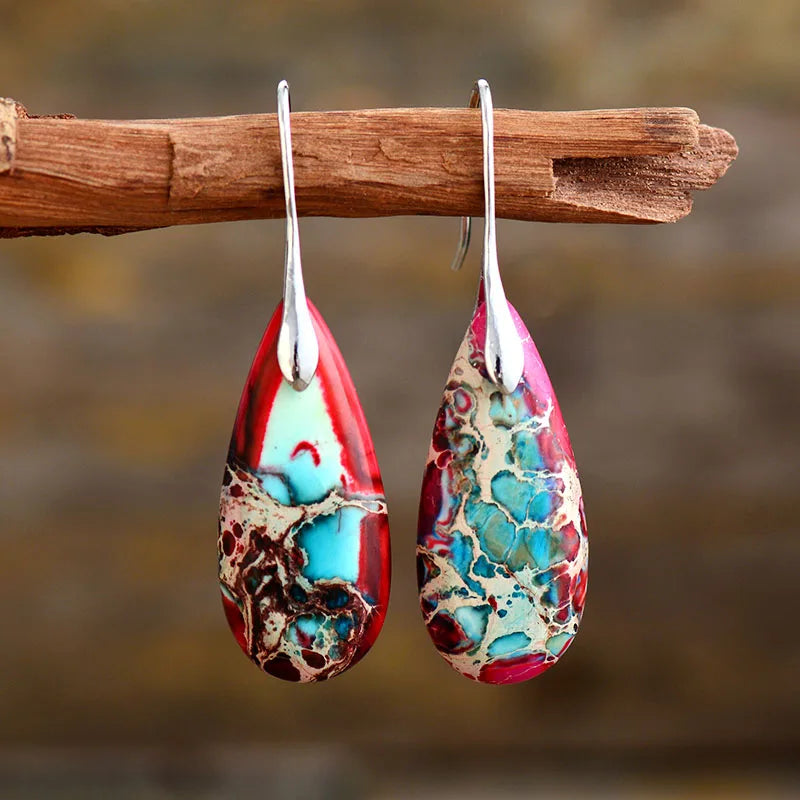 Aqua Fire Teardrop Earrings