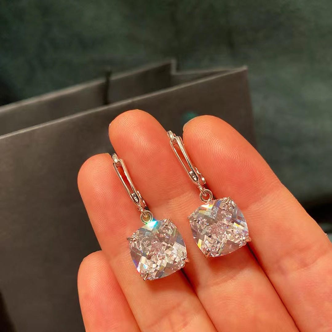 White Gold Dangle Earrings with Zirconia Accents