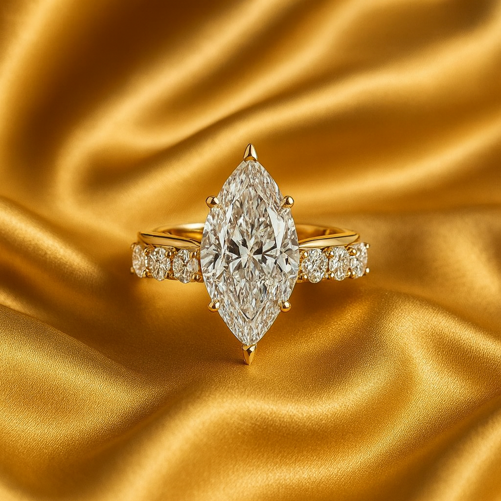 Marquise-Shaped Diamond Gold Ring