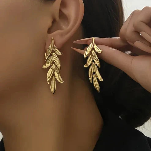 Golden Leaf Drop Earrings