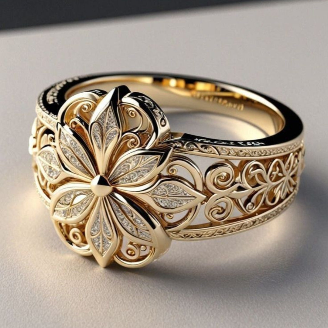 Elegant Floral Zirconia Gold Ring