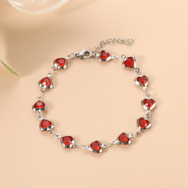 Silver Chain Bracelet with Ruby Heart Charm