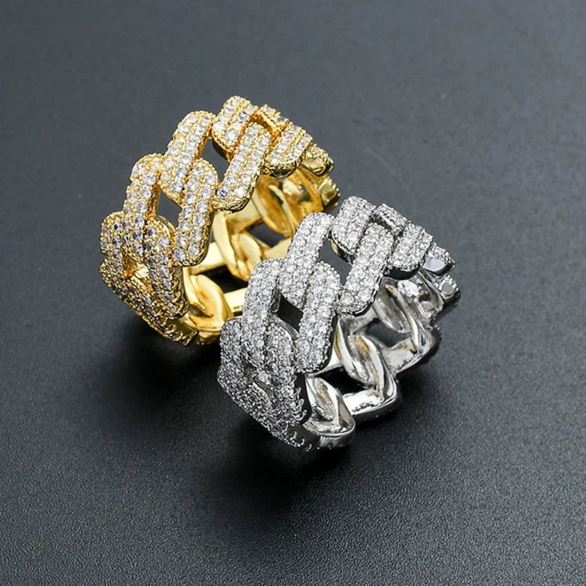 Elegant Gold and Silver Ring with Zirconia Inlays