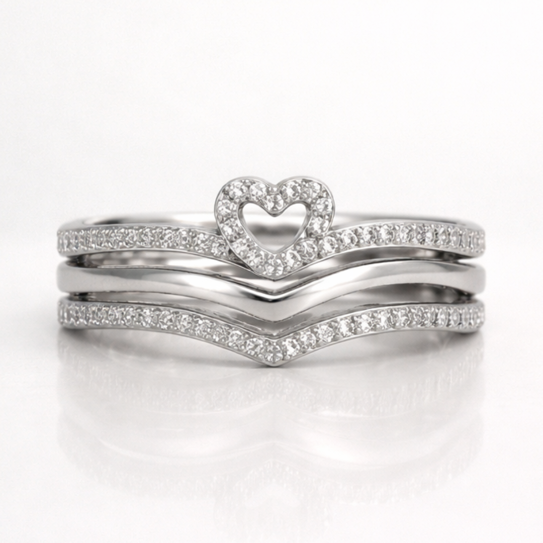 Radiant Heart Wishbone Stacking Rings