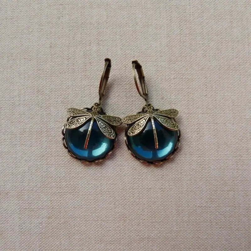 Vintage-Inspired Gold Round Dragonfly Earrings