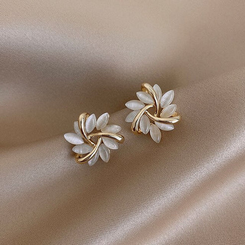 Elegant Gold Earrings Featuring White Opals