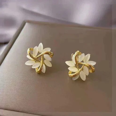 Elegant Gold Earrings Featuring White Opals