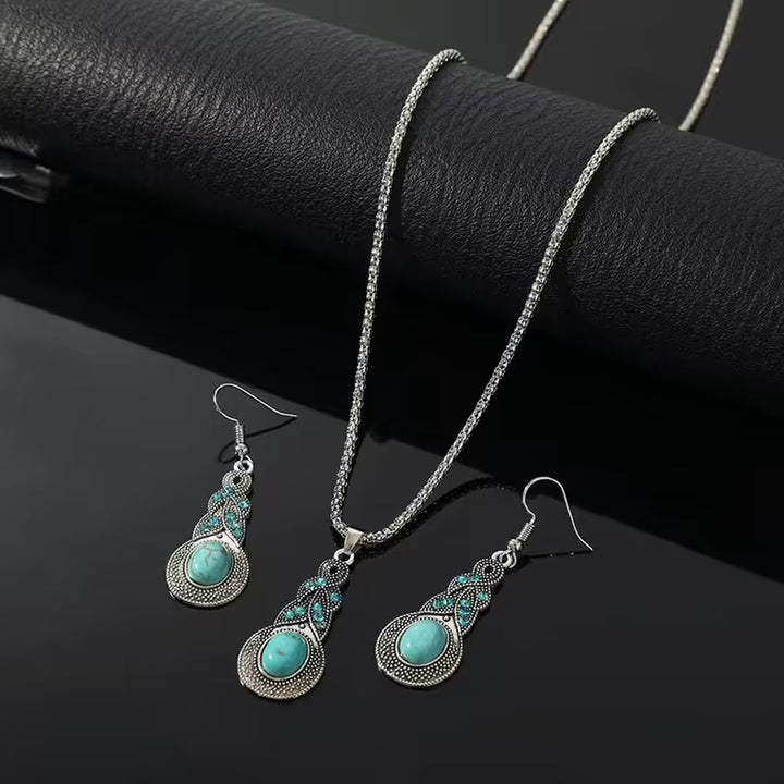 Vintage Turquoise Pendant Necklace and Earring Duo
