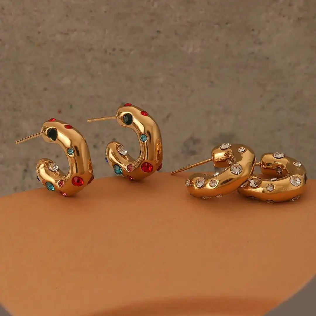 Radiant Gold Zircon Hoop Earrings in a Circular Design