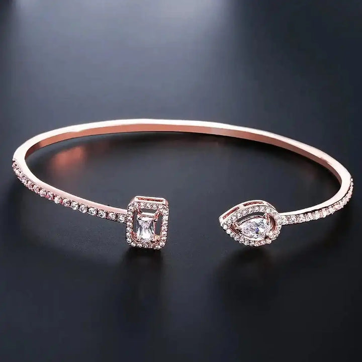 Gold Open Cuff Bracelet with Dual Gemstones