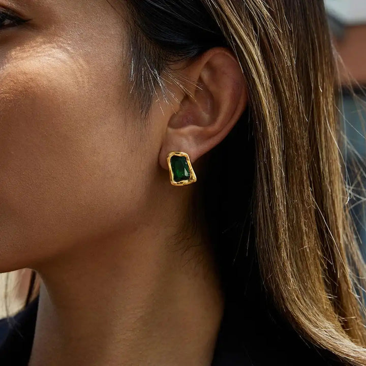 Timeless Square Zircon Earrings in Classic Gold
