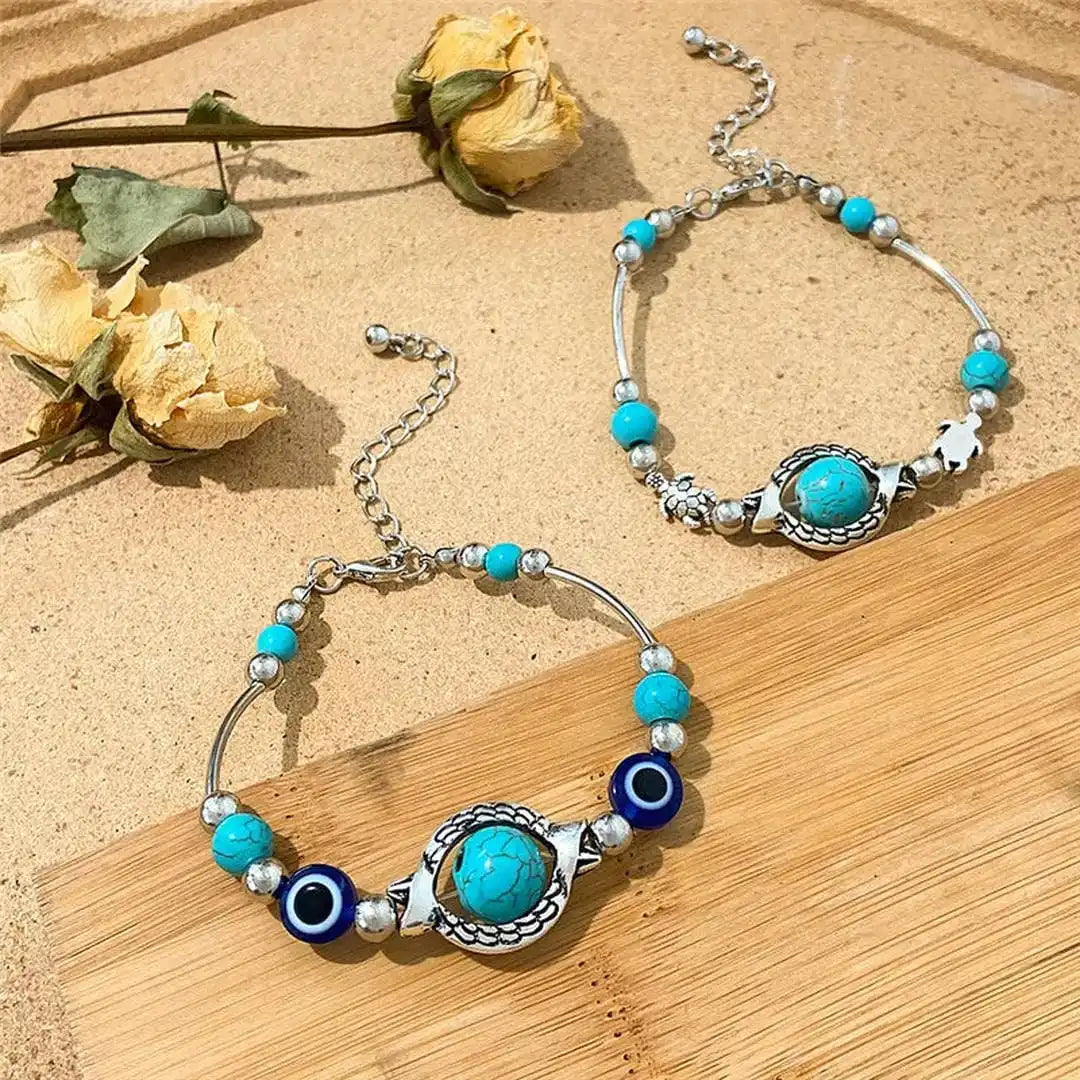 Aqua Retro Silver Turquoise Bracelet